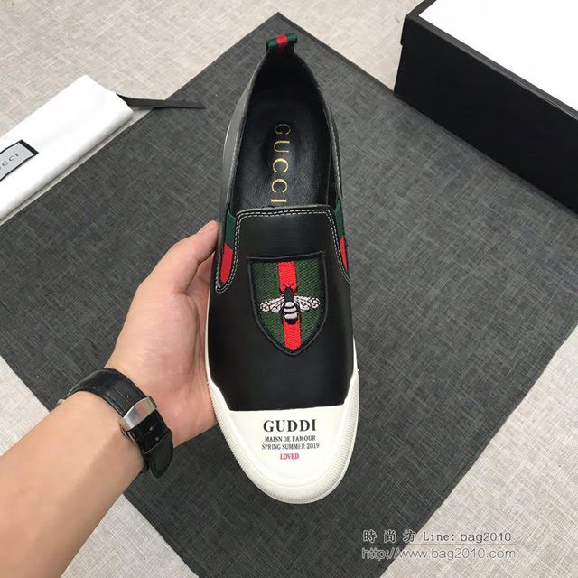 GUCCI男鞋 頂級品質  2019 古奇專櫃同步新品 一腳蹬 Gucci男士休閒鞋 百搭款板鞋  hdnx1132